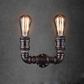 2 Lights Vintage Metal Water Pipe Wall Lamp With Edison Bulb