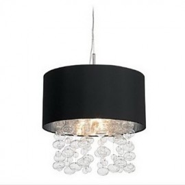 420W Modern Pendant Light with 7 Lights and Black Fabric Drum Shade (E14/E12 Base)