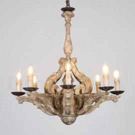 8 Light Vintage Retro Wooden Chandelier Lamp for Living Room, Dining Room Light