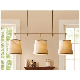 Country Retro 3 Light Copper Chandelier Light with Fabric Shade for Living Room, Bedroom, Dining Room Lamp