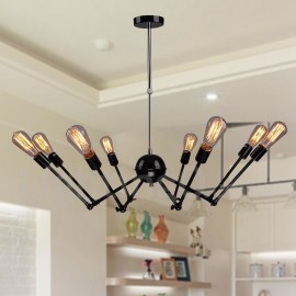 Black Retro Vintage Metal 8 Light Single Tier Chandelier Light for Living Room, Dining Room Lamp