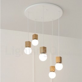 5 Light Wood Rustic / Lodge Living Room Bedroom Pendant Light for Study Room/Office Lamp