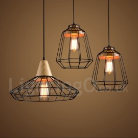 Country Dining Room Metal Wooden Pendant Light for Living Room Bedroom Kitchen Lamp