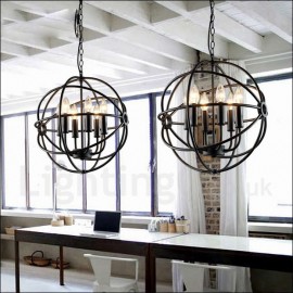 6 Light Metal Globe Vintage Pendant Light for Dining Room, Living Room, Bedroom, Kitchen Lamp