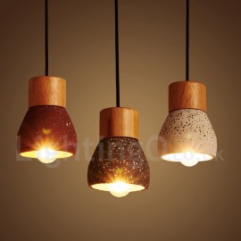 Modern/ Contemporary 1 Light Wood Concrte Pendant Light for Dining Room, Living Room, Bedroom, Kitchen Lamp