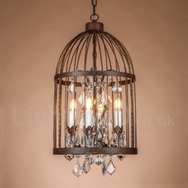Retro / Vintage Metal 4 Light Birdcage Pendant Light for Dining Room Living Room Bedroom Lamp
