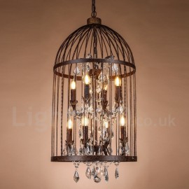 Retro / Vintage Metal 8 Light Birdcage Pendant Light for Dining Room Living Room Bedroom Lamp