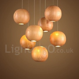 Rustic / Lodge Wooden Living Room Bedroom Dining Room LED Globe Pendant Light