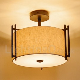 Rustic / Lodge Metal Drum Pendant Light with Fabric Shade for Living Room Dining Room Bedroom