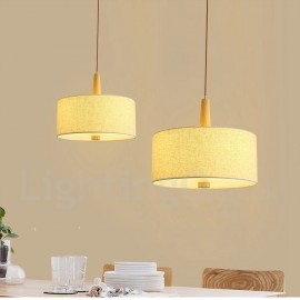 Wooden Bedroom Dining Room Modern/ Contemporary Drum Pendant Light with Fabric Shade