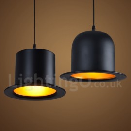Black Metal Hat Shape 1 Light Retro / Vintage Pendant Light for Dining Room Living Room Bedroom Lamp