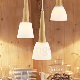 Rustic / Lodge Wooden Bedroom LED Dining Room Pendant Light with Glass Shade
