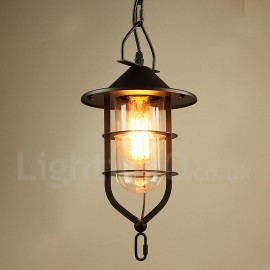 Vintage Metal Dining Room Bedroom Pendant Light with Glass Shade