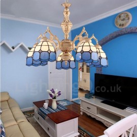 5 Light Mediterranean Style LED Integrated Living Room,Dining Room,Bed Room Metal Chandeliers with Glass Shade