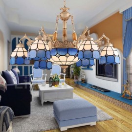 9 Light Mediterranean Style LED Integrated Living Room,Dining Room,Bed Room Metal Chandeliers with Glass Shade