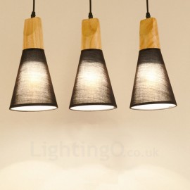 3 Light Wood Modern / Contemporary Pendant Lights with Fabric Shade for Bathroom,Living Room,Study,Kitchen,Bedroom,Dining Room,Bar