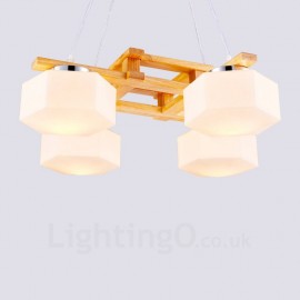 4 Light Wood Modern / Contemporary Nordic style Pendant Lights with Glass Shade for Bathroom,Living Room,Study,Kitchen,Bedroom,Dining Room,Bar
