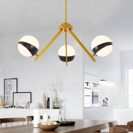 3 Light Modern / Contemporary Nordic style Ceiling Lights Chandelier with Black and White Glass Shade for Bathroom, Living Room,
