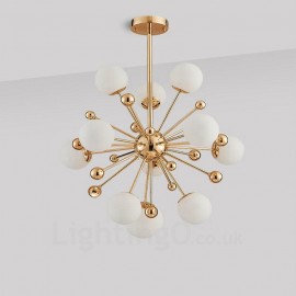 11 Light Modern / Contemporary Ceiling Lights Copper Plating Chandelier with White Ball Glass Shade for Bathroom, Living Room, Study, Bedroom, Kitchen, Dining Room, Bar