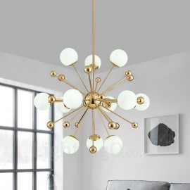 12 Light Modern / Contemporary Ceiling Lights Copper Plating Chandelier with White Ball Glass Shade for Bathroom, Living Room, S
