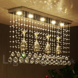 5 Lights Dimmable Modern LED Crystal Ceiling Pendant Light Indoor Chandeliers Home Hanging Down Lighting Lamps Fixtures with Remote Control