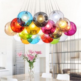 G4 220V 12CM Creative The Nordic Color Restoring Ancient Ways Goldfish Bowl Glass Creative Droplight Lamp Led Light (Multiple glass balls with one pendant fixed) (Please select the Quantity and Color of the glass ball below)