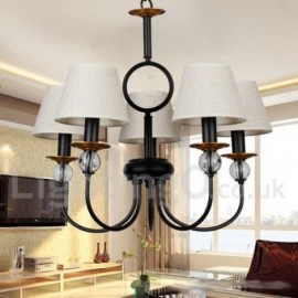 5 Light Rustic Retro Black Mediterranean Style, Living Room Contemporary Dining Room Candle Style Chandelier
