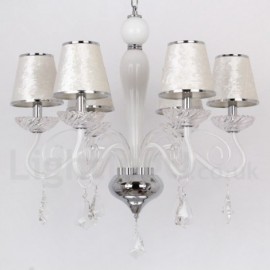6 Light White Contemporary Dining Room Bedroom Living Room K9 Crystal Candle Style Chandelier