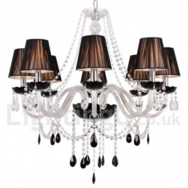 8 Light Contemporary Black Brushed Dining Room Bedroom Living Room K9 Crystal Candle Style Chandelier