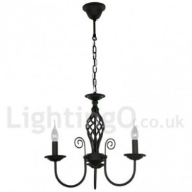 3 Light Contemporary Retro Black Living Room Bedroom Dining Room Candle Style Chandelier