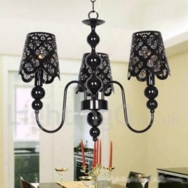 3 Light Modern / Contemporary Hollow Black Living Room Dining Room Bedroom Candle Style Chandelier