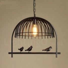 1 Light Rustic/ Lodge, Retro Birdcage Dinning Room Cafes Bar Pendant Light with Steel Shade