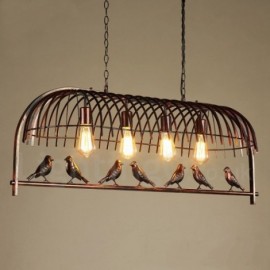 4 Light Rustic/ Lodge, Retro Birdcage Dinning Room Cafes Bar Pendant Light with Steel Shade
