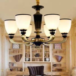 6 Light Retro, Traditional Living Room Zinc alloy Living Room Retro Living Room Chandelier with Glass Shade