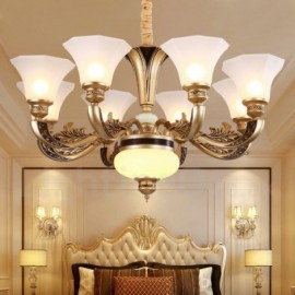 8 Light Retro, Traditional Living Room Luxury Bedroom Hotel Lobby Chandelier with Glass Shade