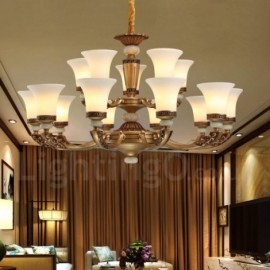15 Light Retro, Traditional Zinc alloy Luxury Living Room Dinning Room Bedroom Lobby Chandelier with Glass Shade