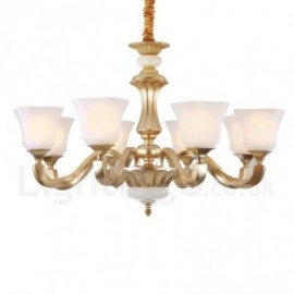 8 Light Retro, Traditional Rustic Living Room Chandelier with Glass Shade