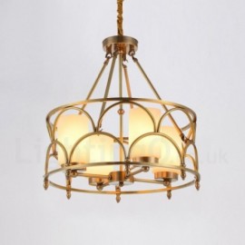 4 Light Retro,Rustic,Luxury Brass Pendant Lamp Chandelier with Glass Shade