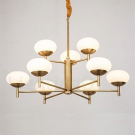 9 Light Retro,Rustic,Luxury Brass Pendant Lamp Chandelier with Glass Shade