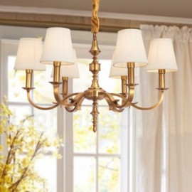 6 Light Retro,Rustic,Luxury Brass Pendant Lamp Chandelier with Fabric Shade