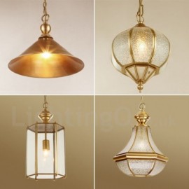 1 Light Retro,Rustic,Luxury Brass Pendant Lamp Chandelier with Glass Shade
