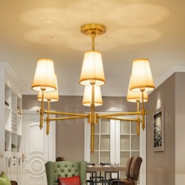 6 Light Retro,Rustic,Luxury Brass Pendant Lamp Chandelier with Fabric Shade