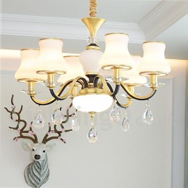 6 Light Retro, Rustic, Luxury Crystal Pendant Lamp Chandelier with Glass Shade