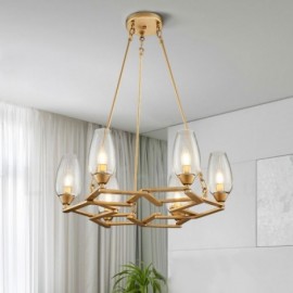 Modern / Contemporary 6 Light Steel Pendant Light with Glass Shade for Living Room, Dinning Room, Bedroom