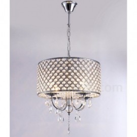 Modern / Contemporary 4 Light Drum Crystal Chrome Stainless Steel Chandelier