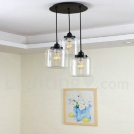 Modern / Contemporary 3 Light Glass Black Stainless Steel Pendant Light with Glass Shade