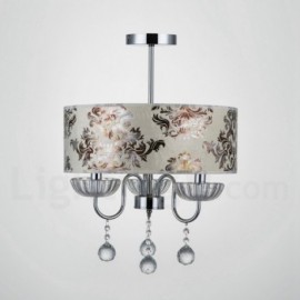 Modern / Contemporary 3 Light Drum Chrome Stainless Steel Chandelier with Fabric Shade