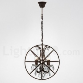 Modern / Contemporary 4 Light Globe Candle Rust Stainless Steel Chandelier