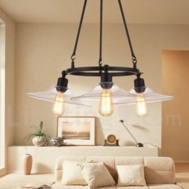 Retro 3 Light Glass Black Stainless Steel Chandelier with Glass Shade