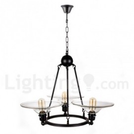 Retro 3 Light Glass Black Stainless Steel Chandelier with Glass Shade